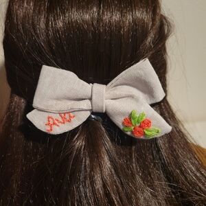 Personalized Girls Hair bow Clip hand embroidered